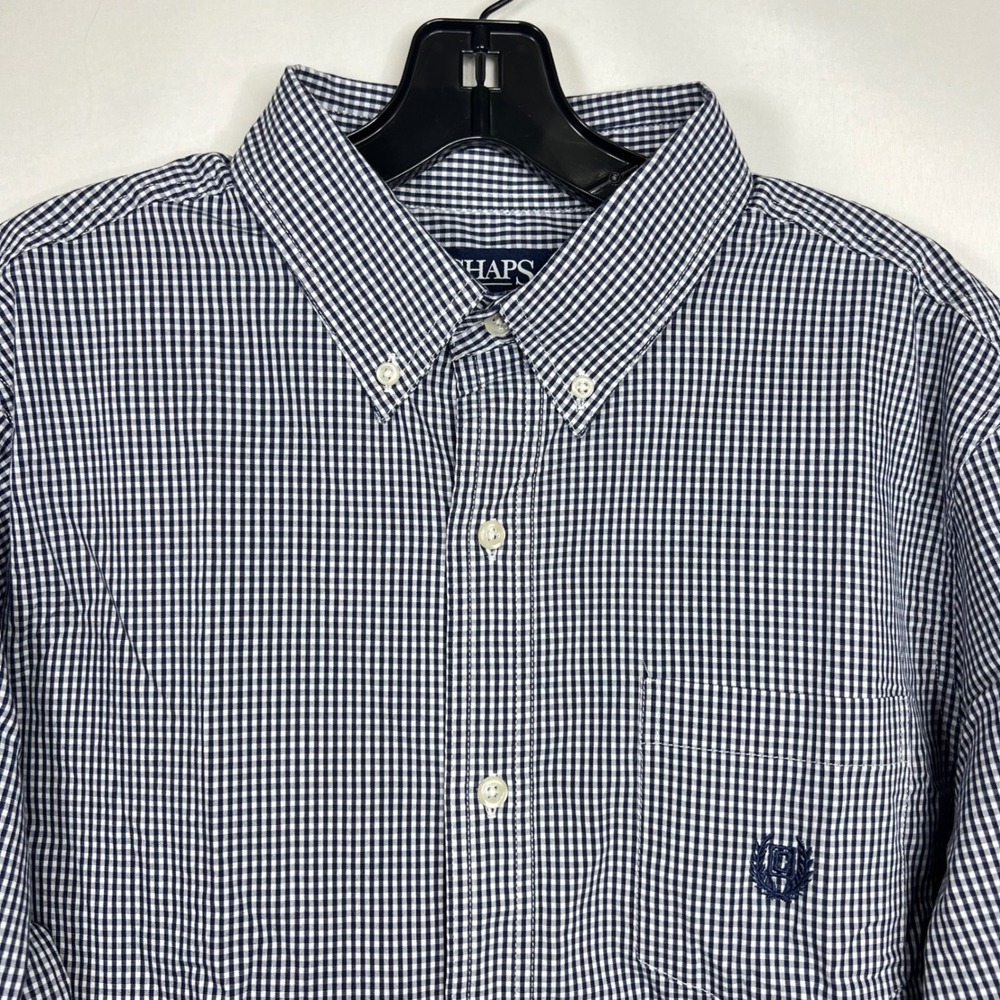 Chaps Blue Gingham Button Down Shirt Mens Large Stretch Easy‎ Care Long Sleeve